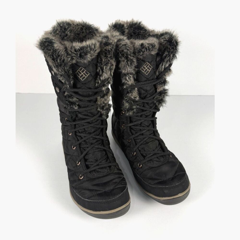 Columbia Waterproof Omni Grip Winter Boots Faux Fur Black Womens 9